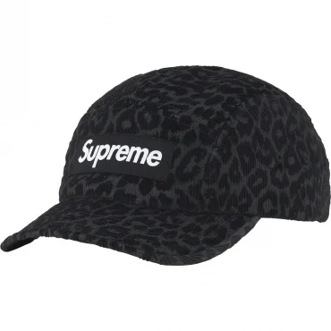Boné Supreme Leopard Corduroy Camp Cap - Preto