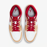Jordan 1 Mid Light Curry Cardinal
