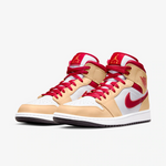 Jordan 1 Mid Light Curry Cardinal